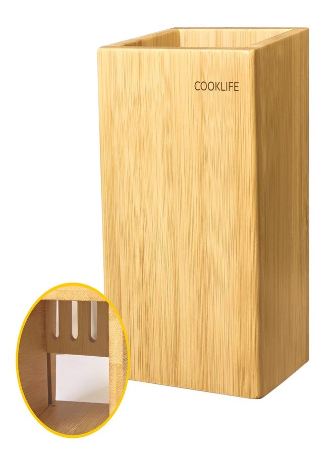 COOKLIFE Bamboo Utensil Holder - Removable Bottom Drip Tray - Bamboo Spoon and Spatula Holder - Countertop, Farmhouse and Kitchen Decor - Image 1